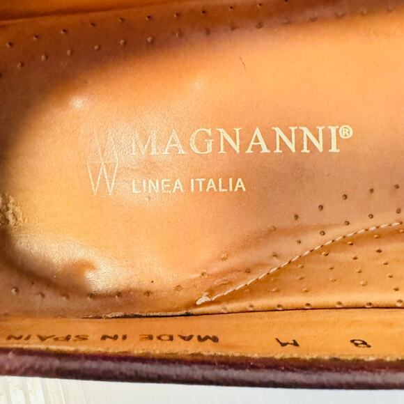 Magnanni Shoes Mens 8 Brown Leather Lizard Front Loafers Vintage Slip On Dress - Picture 10 of 12